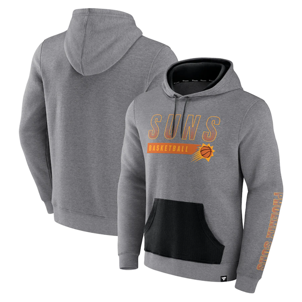Men's Phoenix Suns Heathered Gray Off The Bench Color Block Pullover Hoodie Men's Phoenix Suns Heathered Gray Off The Bench Color Block Pullover Hoodie